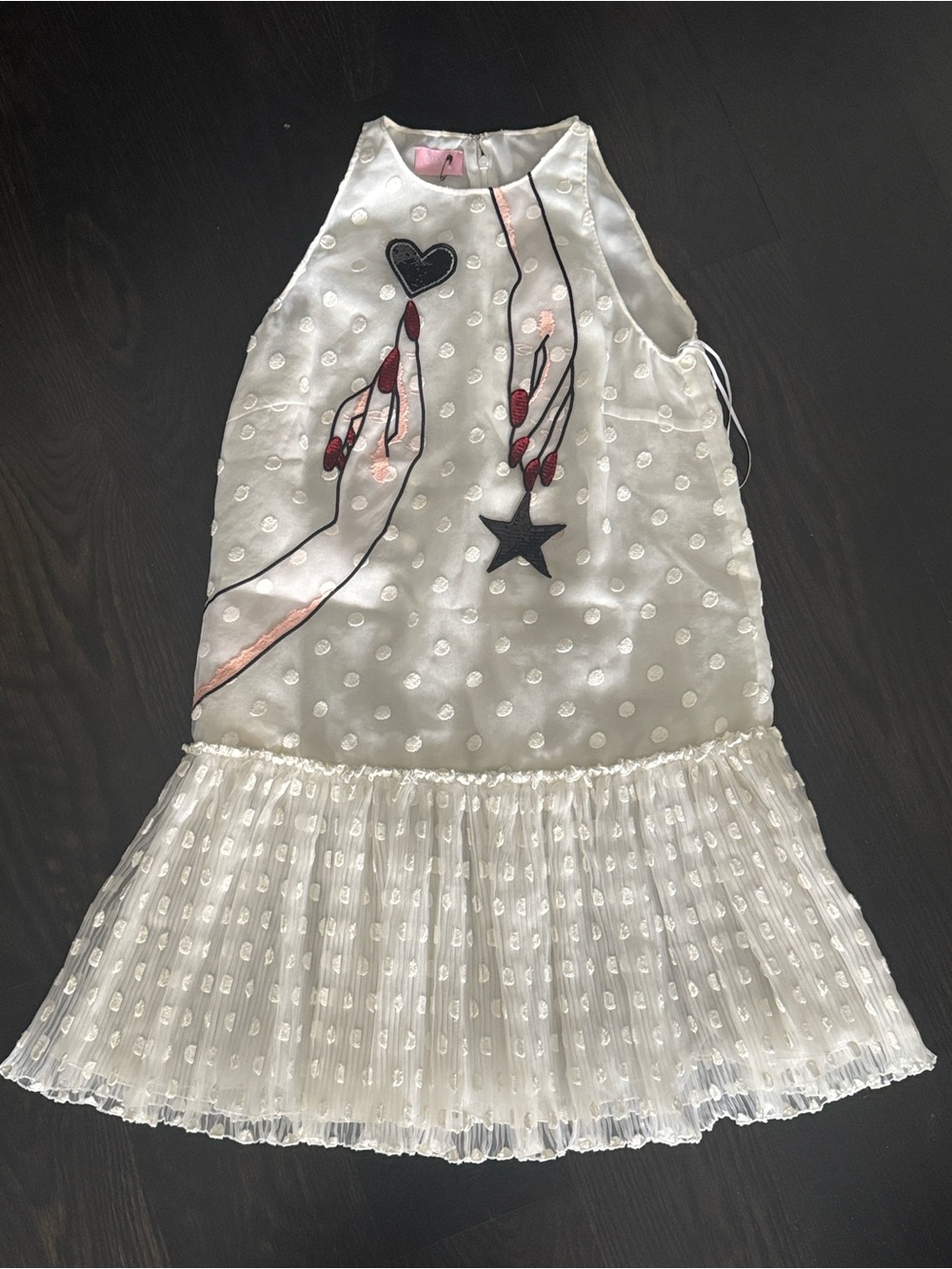 Giamba Paris : White Sleeveless Polka Dot Embroidered sequin Dress